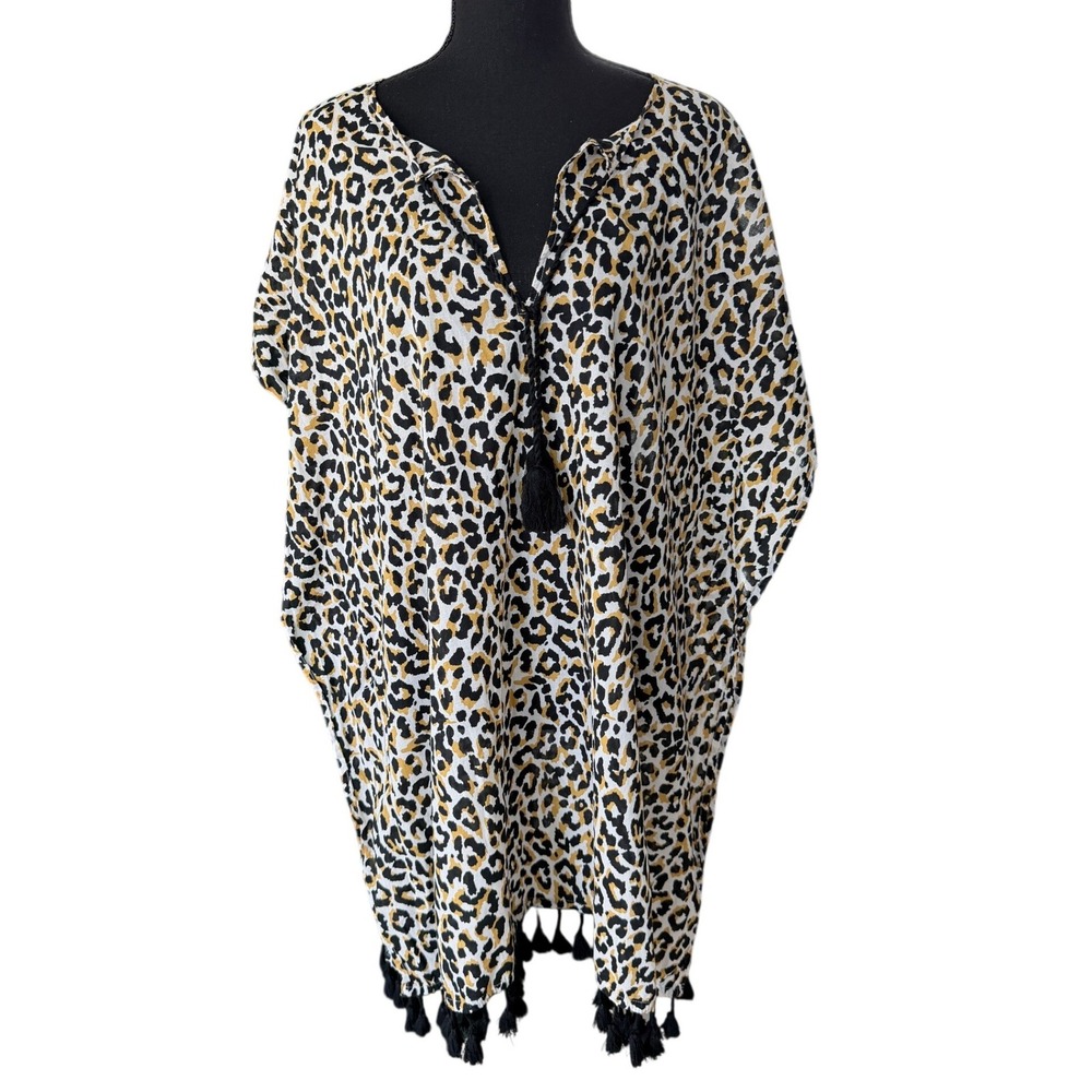 J Crew Leopard Print Kaftan Swim Cover Up Top Large Beach Resort Animal Print